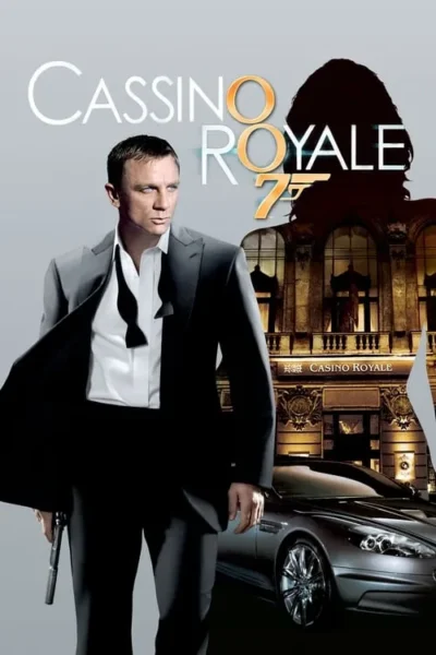 Claro, aqui está uma descrição concisa da imagem do pôster para uso como texto alternativo: Um homem em terno escuro segura uma arma, com uma mulher misteriosa e um cassino elegante ao fundo. Clima tenso e sofisticado.