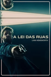Um homem,apontando uma arma para o espectador,contra um fundo escuro com uma faixa de luz atrás dele. A imagem tem um clima sombrio e tenso.