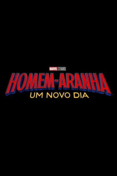 Claro, aqui está um texto alternativo para a imagem, focando nos elementos visuais principais e mantendo-o abaixo de 125 caracteres: Título em português de um filme sobre o Homem-Aranha contra um fundo preto. O título é estilizado com letras vermelhas e azuis.