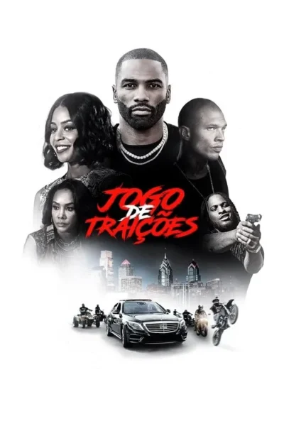 Claro. Aqui está uma descrição concisa da imagem para texto alternativo, mantendo-a abaixo de 125 caracteres: Pôster com personagens de filme em close, com uma limousine e motociclistas em um cenário urbano. O tom geral é sombrio e tenso. Espero que isso ajude!