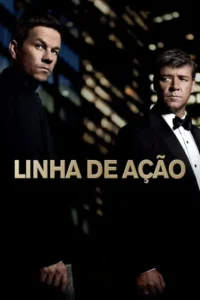 Dois homens em trajes escuros,um em um paletó e outro em smoking,são apresentados em um fundo de cidade noturna. Uma atmosfera misteriosa e tensa predomina.