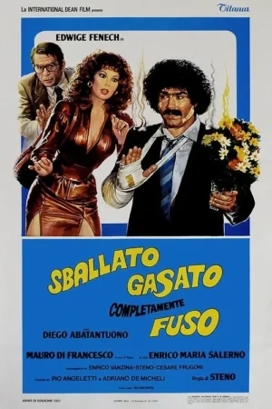 Pôster caótico com 3 personagens. Um homem com afro e braço enfaixado segura flores em chamas. Uma mulher e outro homem olham assustados.
