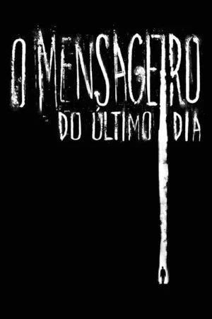 Pôster P&B com fundo escuro. Luz branca grunge desce, formando linha vertical com pequena silhueta humana na base. Clima de isolamento e mistério.
