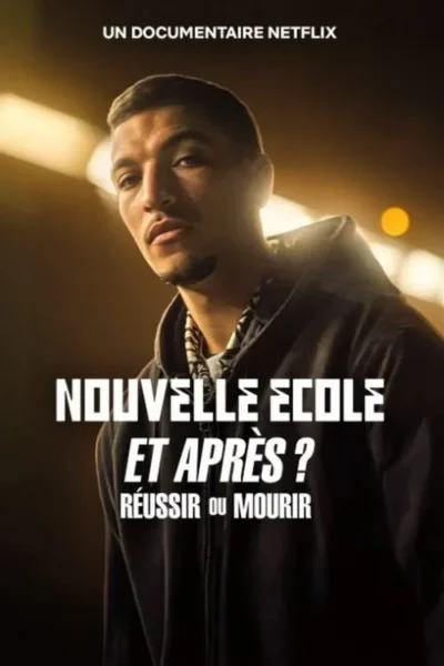 Um jovem com capuz e olhar sério encara. Fundo urbano escuro com luzes quentes desfocadas, criando um clima intenso.