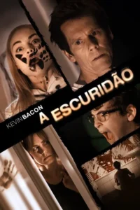 Pôster de horror com diversos rostos assustados de pessoas em pânico. Cenas fragmentadas mostram ambientes escuros,sujeira e manchas de sangue. Clima tenso.