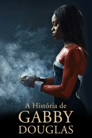 Ginasta negra de perfil, olhos fechados, esfrega giz nas mãos. Uma nuvem de pó branco se espalha ao redor. Foco e preparação.