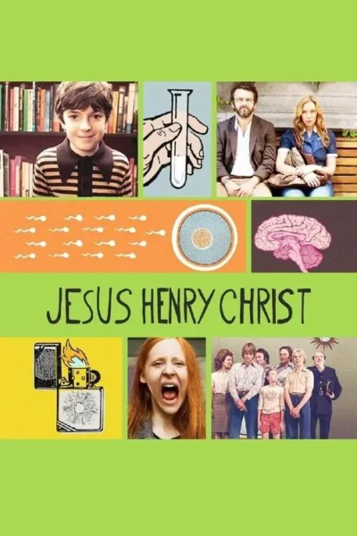 Pôster collage: um menino, um casal, ilustrações científicas (espermatozóide, cérebro), mulher gritando e grupo retrô. Humor excêntrico e dramático.