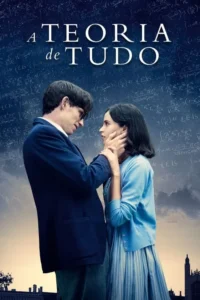 Jovem casal,ele de óculos,se encara com afeição. Ela segura o rosto dele. Céu noturno com equações e nuvens ao fundo.