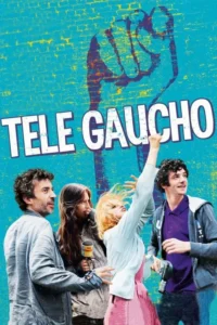 Pôster com fundo azul vibrante e punho erguido. Quatro pessoas jovens e expressivas, incluindo uma repórter e alguém com câmera.