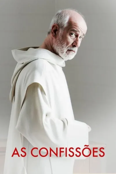 Homem idoso de barba branca, vestido com hábito branco, olhando seriamente para frente. Fundo cinza claro e minimalista.