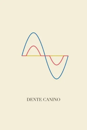 Pôster minimalista. Fundo bege com três linhas coloridas (azul, vermelha, amarela) que formam curvas semelhantes a ondas.