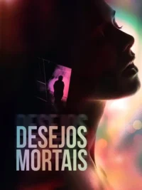 Silhueta de mulher em perfil,com reflexo de figura solitária em porta iluminada. Fundo com luzes coloridas em tons quentes.