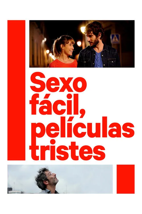 Um casal sorri em rua noturna iluminada e um homem pensativo olha para o céu nublado. Clima de romance e reflexão.