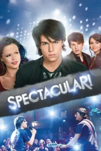 Pôster musical com jovens adultos. Um rapaz central e três amigos sorriem. Cena de banda ao vivo com plateia e luzes vibrantes.
