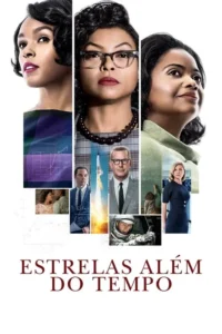 Três mulheres negras em destaque. Imagens de foguetes,astronautas e cientistas. Clima histórico de superação e ciência.