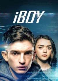Pôster com jovem em destaque e mulher atrás. Fundo azul escuro com linhas de código e efeitos digitais. Clima de suspense sci-fi.