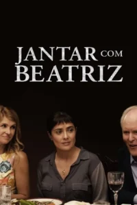 Três pessoas sentadas à mesa de jantar. Uma mulher loira,uma morena com olhar pensativo ao centro,e um homem branco. Clima de jantar.