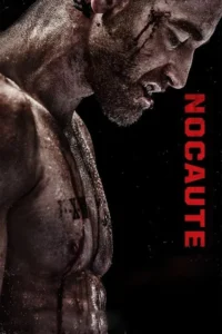 Homem musculoso,com barba e ferimentos no rosto e corpo. Suor e sangue escorrem num fundo escuro. Imagem de sofrimento e luta.