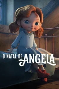 Menina animada ruiva,de grandes olhos azuis e pigtails,sentada numa cama. Veste vestido azul claro e botas vermelhas,com sorriso gentil.