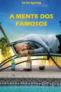 Homem de camisa dorme profundamente em espreguiçadeira à beira da piscina. Palmeiras e céu azul claro. Garrafas e cigarros na borda.