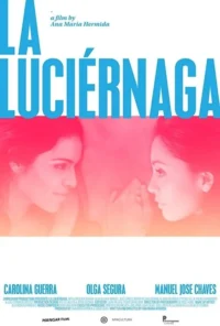 Pôster com duas mulheres jovens de perfis se encarando. Fundo gradiente vibrante em rosa e laranja. Atmosfera de romance e intimidade.