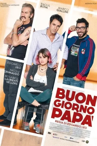 Pôster com 3 homens e 1 jovem de cabelo rosa em fundo laranja. Um homem barbudo sorri, outro é sério, um com bigode. A jovem está sentada.