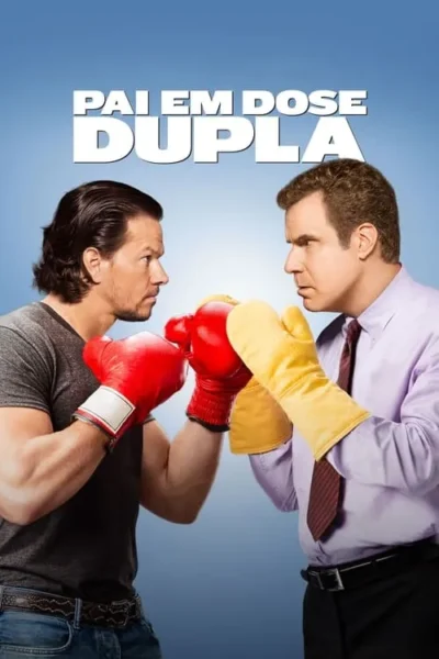 Dois homens se encaram em pose de boxe cômica. Um usa luvas vermelhas, o outro luvas de forno amarelas. Fundo azul.