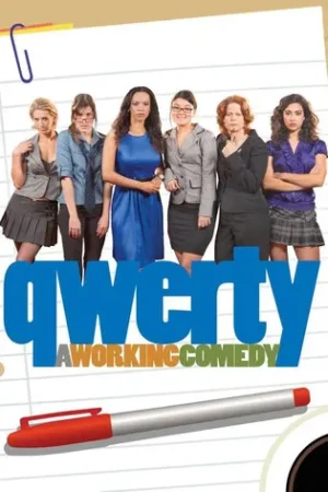 Seis mulheres, em trajes de escritório e com expressões diversas, posam contra um fundo de folha de caderno. O clima é profissional e divertido, com uma grande caneta vermelha.