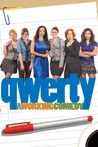 Seis mulheres, em trajes de escritório e com expressões diversas, posam contra um fundo de folha de caderno. O clima é profissional e divertido, com uma grande caneta vermelha.