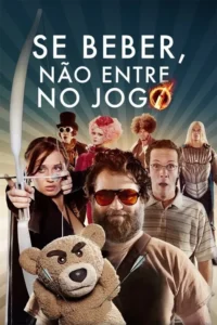 Pôster cômico com 7 personagens em fantasias diversas. Uma atira flecha,um barbudo de óculos segura um urso com flechas,outro chocado. Clima de paródia.