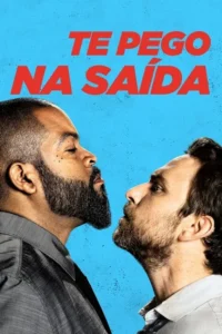 Dois homens barbudos se encaram nariz a nariz em fundo azul,com tensão e humor.