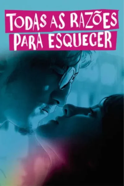 Pôster com close-up de homem e mulher em perfil, rostos próximos em clima íntimo. Tons de azul e rosa criam atmosfera sonhadora e suave.