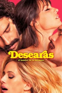 Close-up sensual de quatro pessoas,dois homens e duas mulheres. Rostos próximos,olhos fechados,expressam paixão em fundo vermelho.