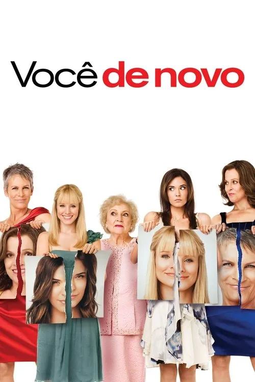 Pôster com 5 mulheres de idades diversas segurando fotos rasgadas que unem seus rostos. Fundo branco, clima de comédia.
