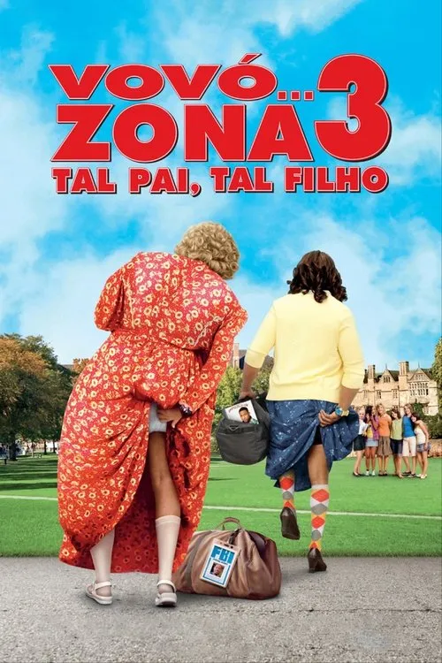 Vovó... Zona 3:Tal Pai,Tal Filho 1 Duas pessoas disfarçadas de mulher levantam suas saias,revelando meias coloridas,em um campus universitário ensolarado. Humor.