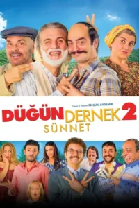 Pôster com dois grupos de pessoas,alguns sorrindo,outros sérios,fazendo gestos engraçados. Um clima cômico e festivo predomina.