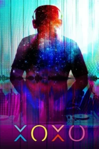 Silhueta de DJ com fones,preenchida por estrelas e nébulas. Fundo vibrante de festival de música eletrônica com luzes neon e ondas sonoras.