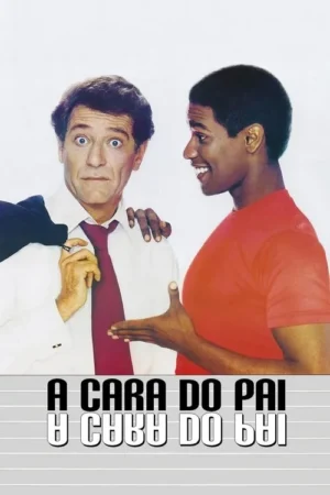 Pôster cômico: homem branco mais velho, chocado, e jovem negro sorridente, com braço no ombro, em fundo branco.