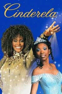 Duas mulheres sorridentes em cenário mágico azul. Uma com cabelo encaracolado e vestido dourado; a outra com tiara e vestido azul de princesa.