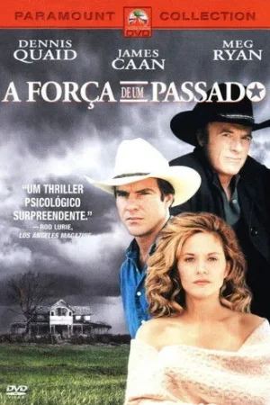 Pôster com 3 pessoas: 2 homens com chapéu e 1 mulher sérios. Casa antiga e céu tempestuoso no fundo, sugerindo drama e mistério.