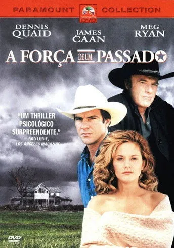 Pôster com 3 pessoas: 2 homens com chapéu e 1 mulher sérios. Casa antiga e céu tempestuoso no fundo, sugerindo drama e mistério.