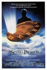 Silhueta de homem sob céu escuro observa relógio quebrado com rosto feminino. Nuvens embaixo. Clima misterioso e apocalíptico.