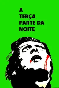 Pôster verde brilhante. Rosto estilizado em preto e branco com a cabeça jogada para trás,olhos fechados e sangue escorrendo da boca e lateral. Clima intenso.