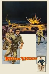 Pôster de guerra: Soldados em uniforme correndo e resgatando em meio a explosões noturnas. Uma mulher em uniforme elegante no canto.