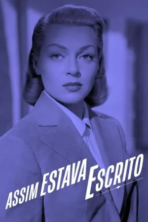 Mulher com cabelo loiro ondulado e maquiagem marcante, vestindo blazer, olhar sério. Imagem com estética clássica e tom azul-violeta.