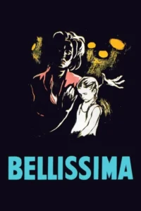 Pôster ilustrado:Mulher e menina em palco escuro sob focos de luz amarela. Mulher com expressão aflita e menina cabisbaixa.