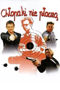 Pôster com 4 homens em fundo branco. Três apontam armas;um tem um alvo vermelho no peito. Clima de ação e crime.