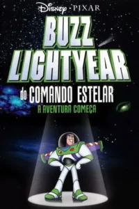 Um astronauta sorridente de desenho animado em traje espacial branco e verde,em um holofote contra o espaço estrelado com nébulas.