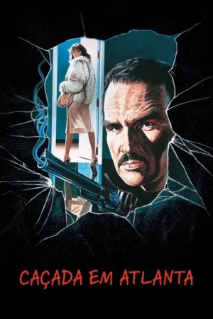 Homem com bigode e arma em primeiro plano. Mulher de casaco de pele numa porta ao fundo. Estilo fragmentado, clima tenso.