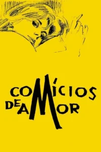 Pôster amarelo vibrante com esboço em preto de uma mulher pensativa de cabelo bagunçado,fumando. Título em letras pretas. Clima melancólico.